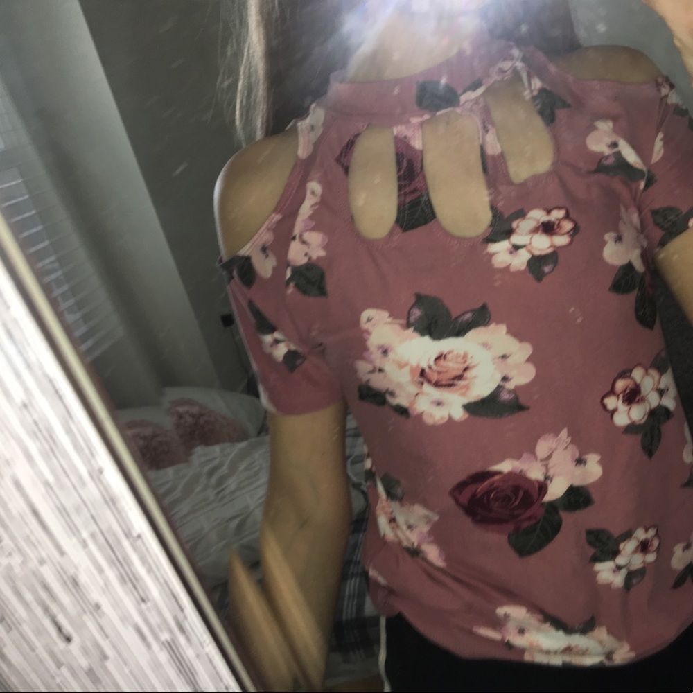 floral cut out shirt